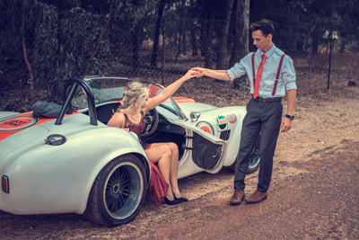 A photo of a man who’s dating a Russian woman, assisting her out of the car.